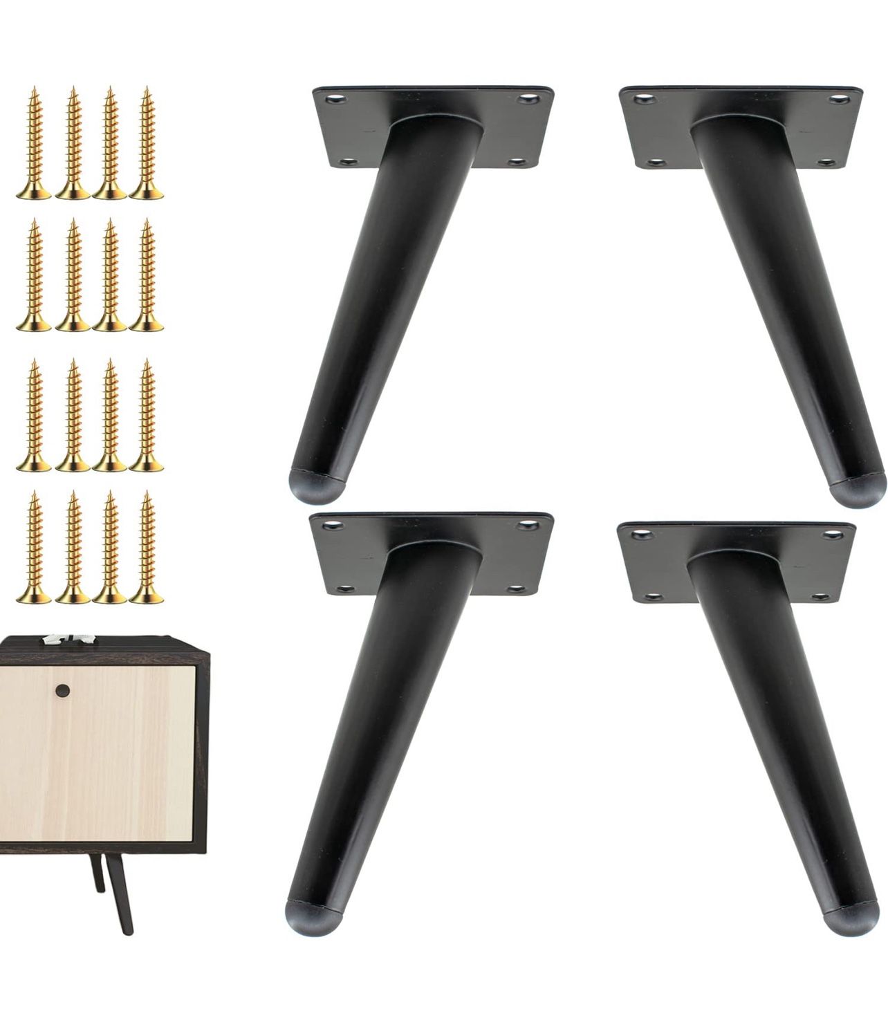 6 Inch Furniture Legs, Set of 4, Mid-Century Style Metal Replacement Legs for Chairs, Sofas, Cabinets, Tables, and DIY Projects