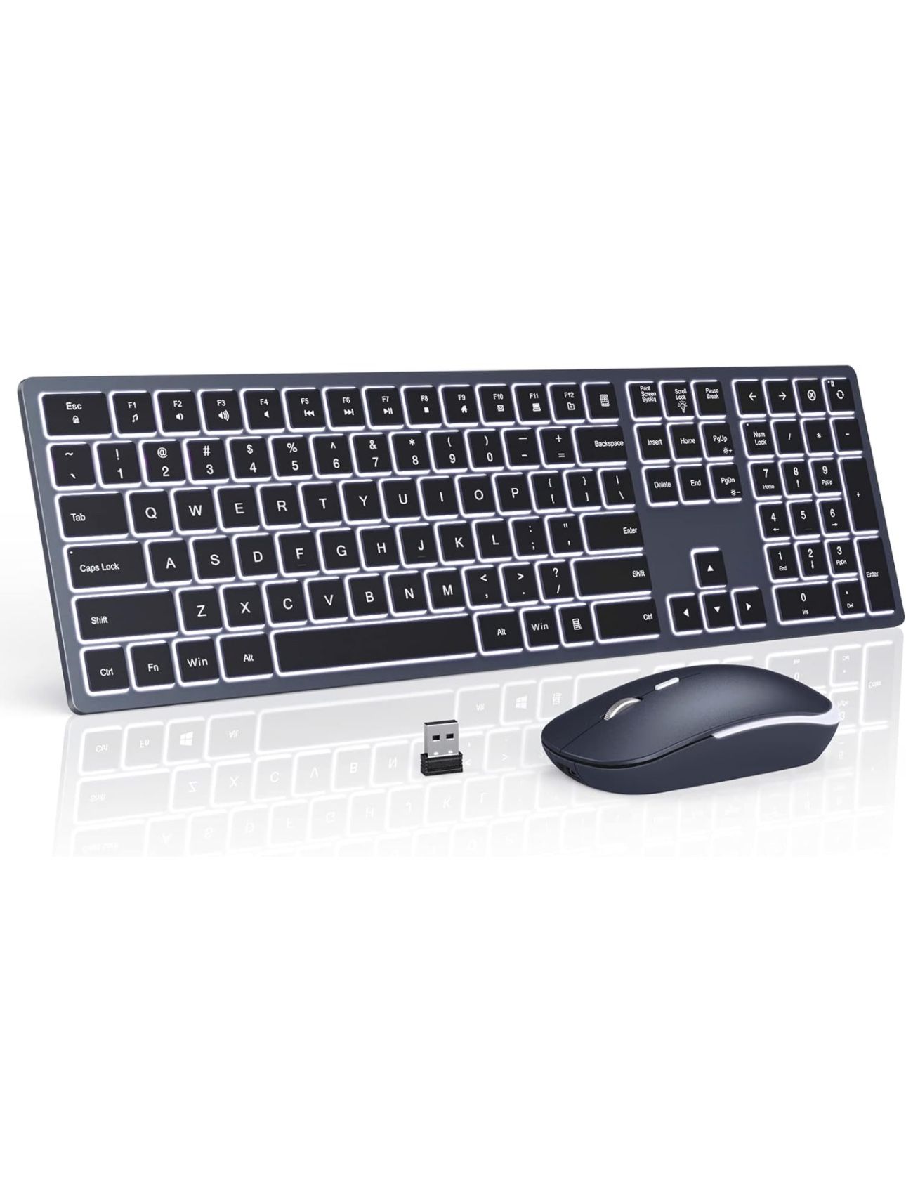 seenda Wireless Backlit Keyboard and Mouse Combo, 2.4G USB Silent Keyboard and Mouse Rechargeable Full-Size Ultra Slim Keyboard & Mouse Set
