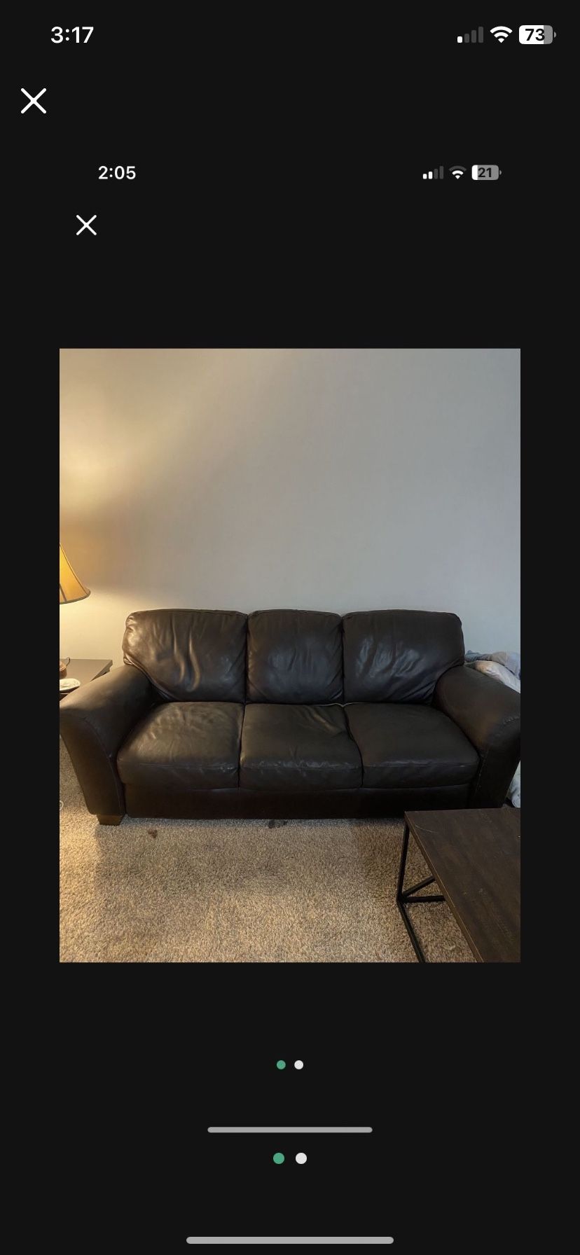 Chocolate Brown, Leather Sofa, And Loveseat Used