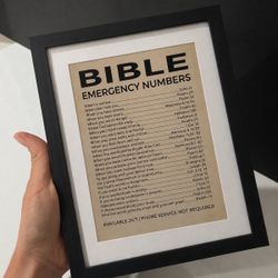 Bible Emergency Numbers Framed Wall Art - Black & Cream