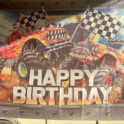 Monster Trucks Boys Birthday Backdrop