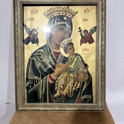RARE ICON ART LITHO MARY CROWN INFANT JESUS Lady of Perpetual Help Hope