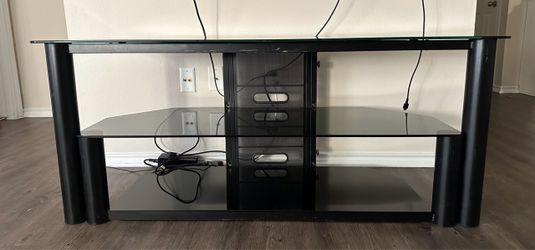Black Glass TV Stand and Computer Desk