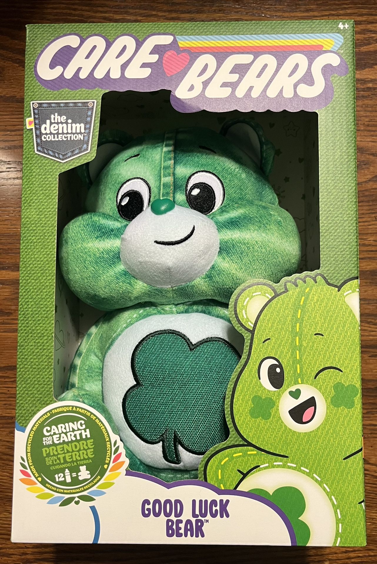 Care Bears 12" Good Luck Bear Green Cute Denim Design Super Soft Material - New