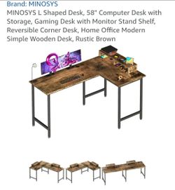 Brand New In Box L Shaped Computer Desk with Storage and Monitor Stand