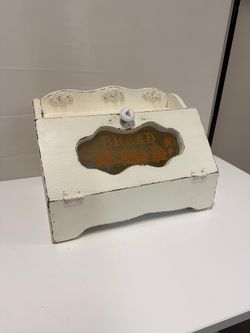 Vintage White Wooden Bread Box with Glass Window