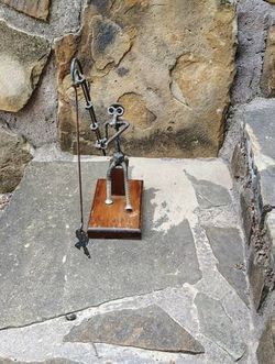Nuts And Bolts Rustic Fisherman Sculpted Art Sculpture Sitting On Wood