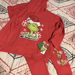 5T Grinch, Warm Fleece Lined, Red Sweatsuit 