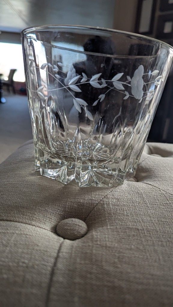 Princess House Heritage Oce Bucket 5.5 Lead Crystal Blown Glass Etched $15