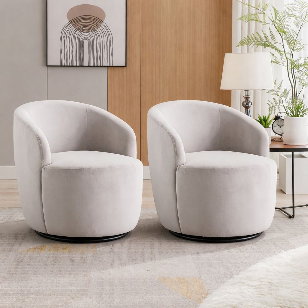 NEW TWO (2) Velvet Fabric Swivel Accent Armchair