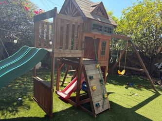 Wooden Backyard Playset with Slide and Swings