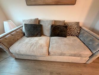 Velvet 2-Seater Sofa with Studded Arms