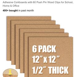 AKTOP Cork Board Bulletin Board 12x12, 1/2" Thick Cork Board Tiles 6 Pack