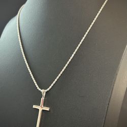 925 Sterling Silver Rope Chain Necklace 1.8mm, 20 Inch with Cross Pendant