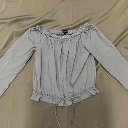 THEORY Women’s Off-Shoulder Blue Pin Striped Long Sleeve Top Size S