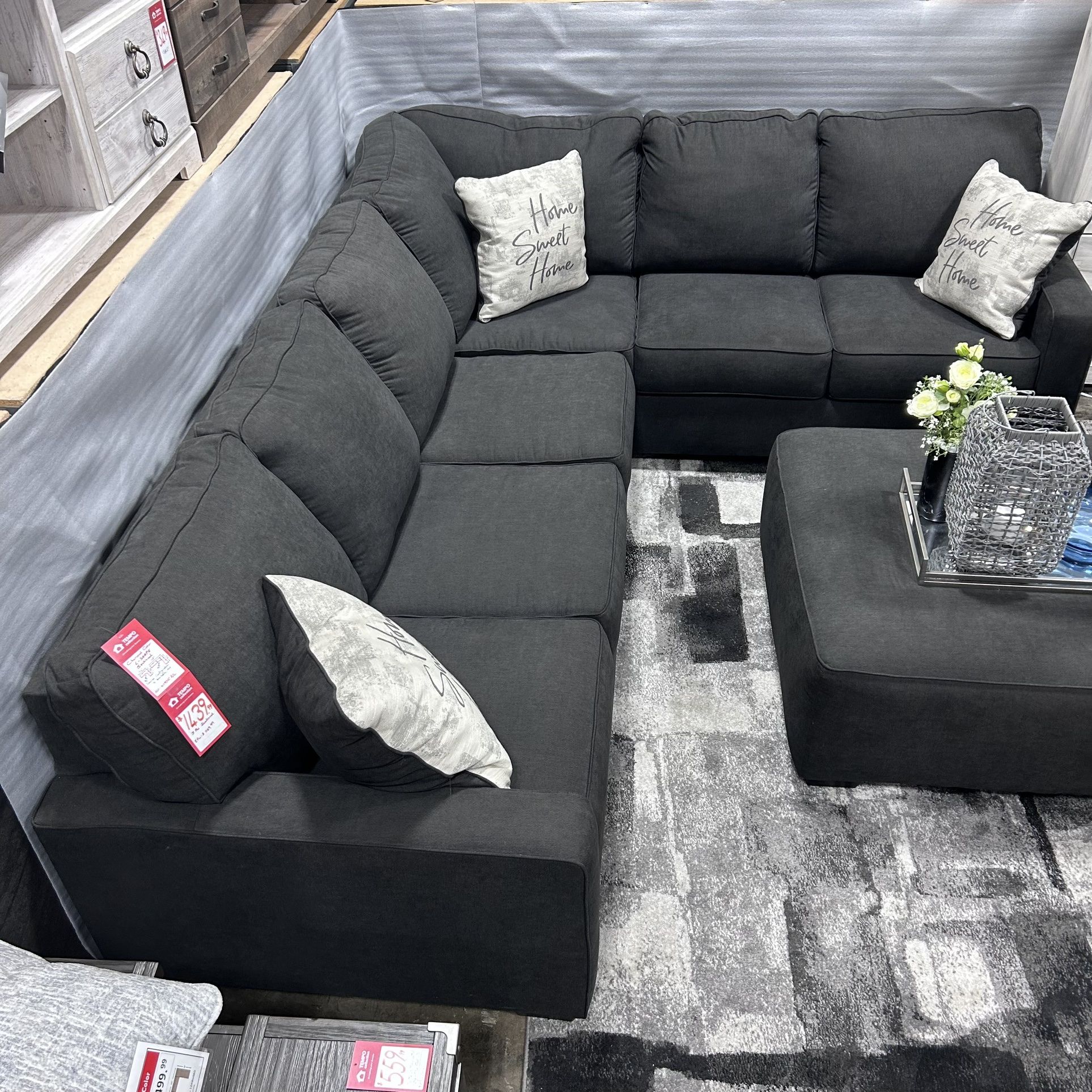 L Shape Black Sectional 125”110”