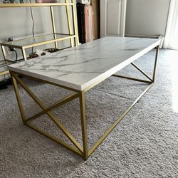 Marble Look Coffee Table with Gold Accent – Great Condition MOVING !!