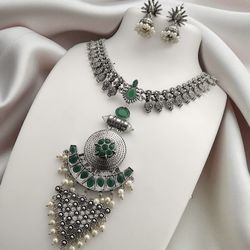 German Silver Long Necklace Statement Piece