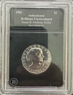 1981 P Authenticated Brilliant Uncirculated Susan B Anthony Dollar Coin