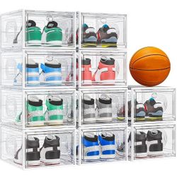 10 Pack Thicken Shoe Organizer Stackable,Upgraded Sturdy Shoe Storage Box with Magnetic Door,Shoe Containers For Sneaker Display,Hat Organizer