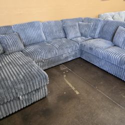 Gray Corduroy U-Shape Sectional Storage Chaise Pull Out Bed Ottoman