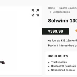 Exercise Bike Schwinn 130, New In Box