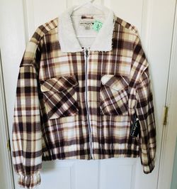 New Who’s That Girl Brown Plaid Fleece Jacket Size 1X