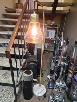 Brass Floor Lamp with Marble Base & Glass Shade