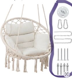 (No Hardware) Hanging Swing Chair with Cushion (Beige)