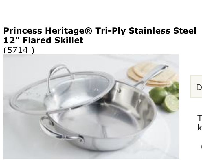 Princess Heritage® Tri-Ply Stainless Steel 12" Flared Skillet (5714 )