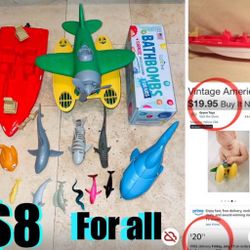 $8 For All Floating Green toys airplane,American plastic toy boat,sea creatures,bathboms like new