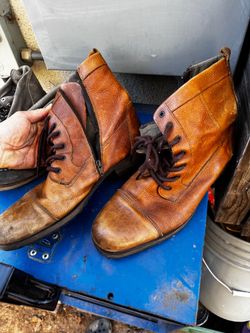 ALDO Men's Brown Leather Cap Toe Boots - Side Zip, Made in Portugal (Size 10)