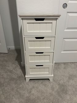 White 4-Drawer Storage Cabinet with Marble Top
