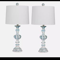 Fangio Lighting Cottage Antique Blue Resin 26.5 Table Lamp - Set of 2 - Blue