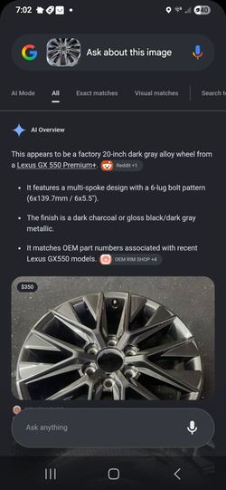 set of 4 rims and tires 20iñ. Lexus/Dunlap