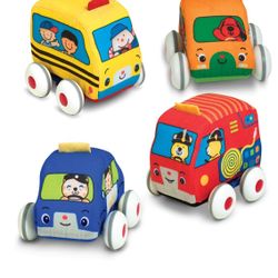 Melissa & Doug K's Kids Pull-Back Vehicle Set - Soft Baby Toy Set with 4 Cars and Trucks, Soft Vehicles Toys for Babies and Toddlers
