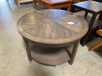 Walnut Finished Wood Slat Circle Table