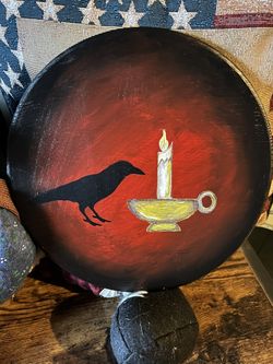 Primitive Round Blackbird And Candle Wall Decor 