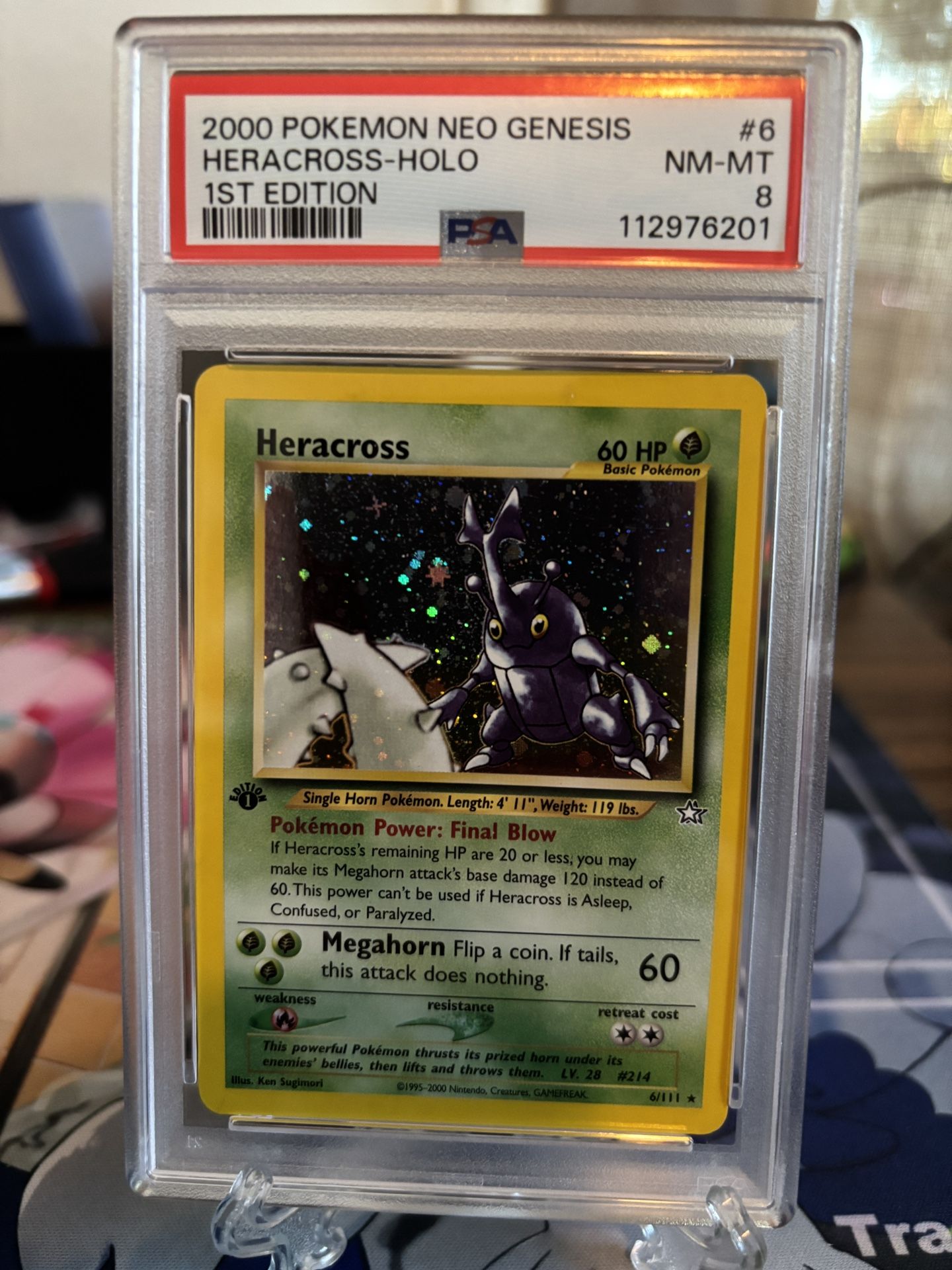 PSA 8 Heracross Holo 1st Edition #6 (2000) Pokemon Neo Genesis English