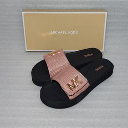 MICHAEL KORS designer sandals slides. Size 10 women's shoes.  Rose Gold. Brand new in box 