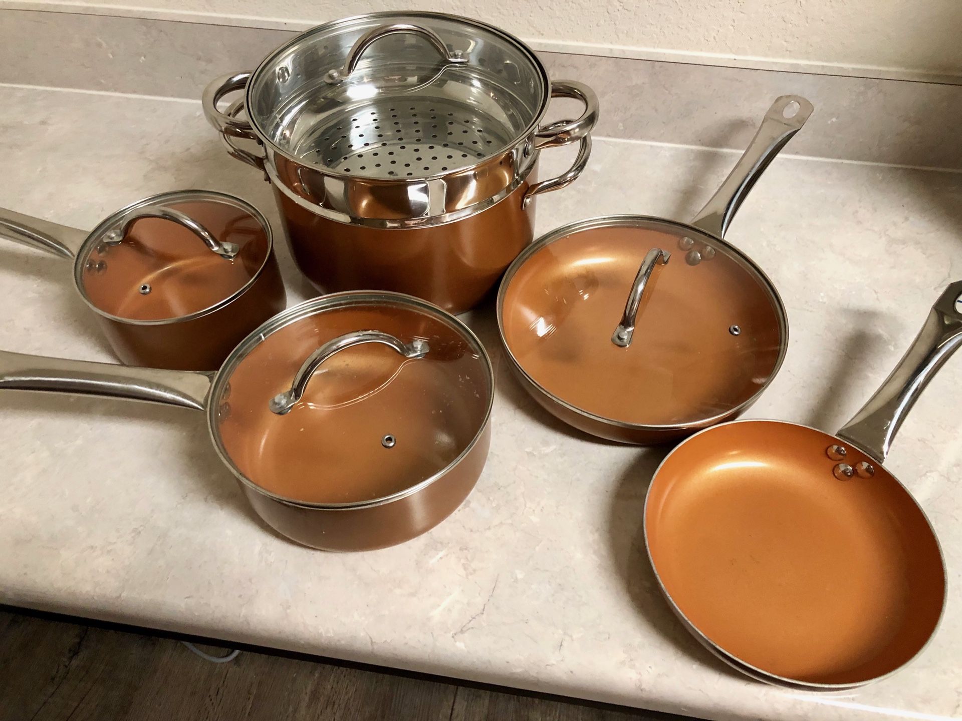 10 piece copper pot and pan set