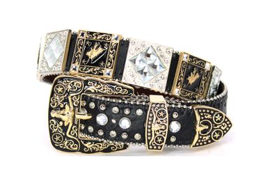 West Star Texas Western Belt Rhinestones Longhorn Cowboy Bull Rider Rooster Gold Black for Pants 28 30 32 34 36 38 