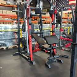 MARCY SM-4033 Home Gym Smith Machine Squat Rack Power Cage with Olympic Bench  