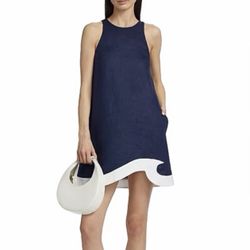 STAUD Navy blue linen mini dress