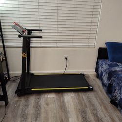 UREVO Treadmill with Standing Desk Workstation, Walking Pad Treadmills for Home Office, Under Desk Compact Design Treadmill with HIIT Programs, LED Di