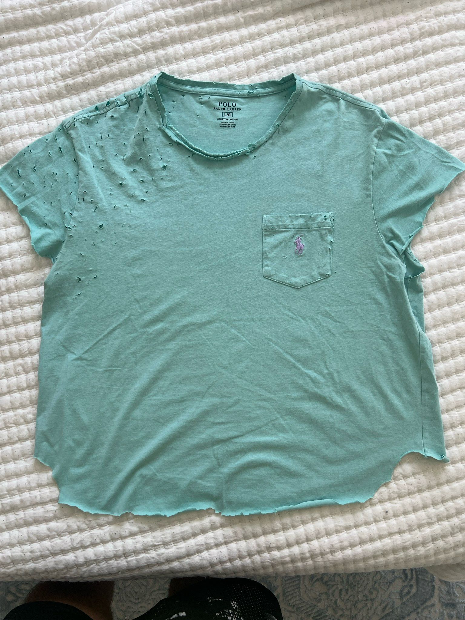 Chopped and screwed cropped polo, Ralph Lauren, muscle shirt, mint green size large