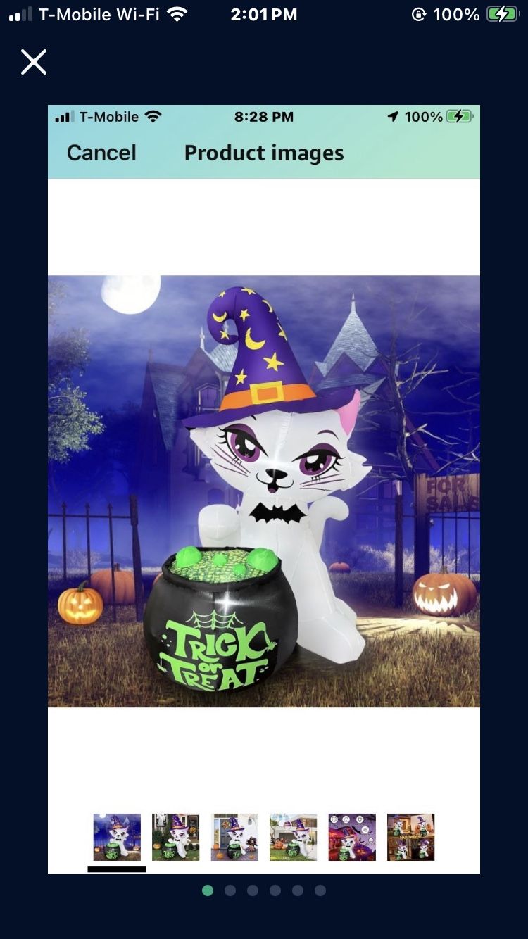 5Ft Halloween Inflatables Cat with Witch Cauldron Decoration, Blow Up Yard Decor Halloween Yard Inflatables Build-in LED Lights fo Lawn Party Garden O