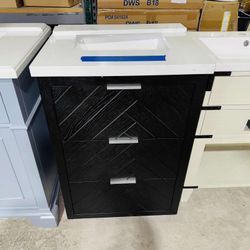 Brand New Bathroom Vanity “30” in Black with 3 modern drawers and Marble Top in White  $349 