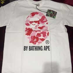 White BAPE Shirt With Pink Design Size M