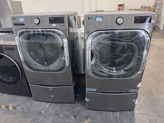 LG Front-Load Washer and Dryer Set with Pedestals
